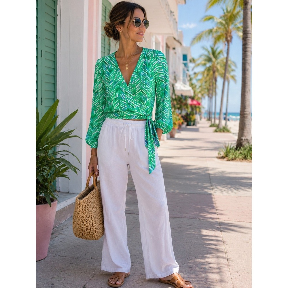 NWT Lilly Pulitzer Green Ruari Wrap Crop Top Sz XXS Stretch Preppy‎ Boho